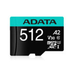 Micro Secure Digital A2 (V30) Adata Premier Pro - 512 Gb, 100 Mb/S, 85 Mb/S, Negro/Verde, Clase 10