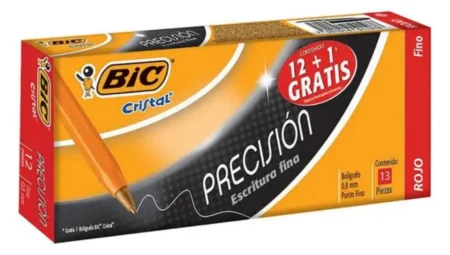 Caja C/12 Piezas Boligrafo Bic Cristal Precision Punto Fino 0.8Mm, Color Rojo, 928496