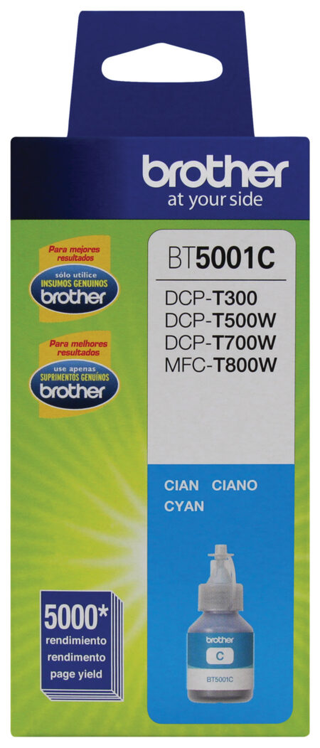 Botella De Tinta Brother Bt5001C Cian – Rendimiento Aproximado 5, 000 Páginas, Compatible Con Dcpt220, Dcpt520Dw, Dcpt720Dw, Mfct920Dw