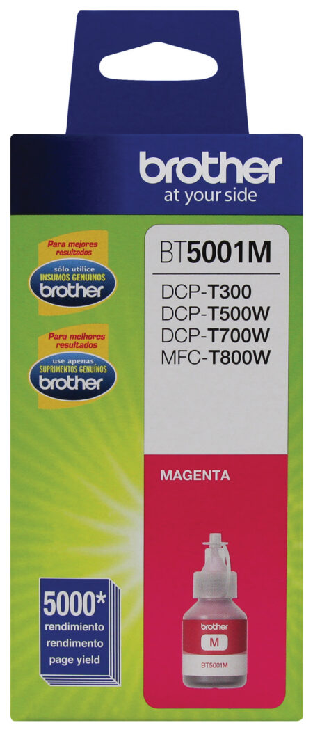 Botella De Tinta Brother Bt5001M Magenta – Rendimiento Aproximado 5, 000 Páginas, Compatible Con Dcpt220, Dcpt520Dw, Dcpt720Dw, Mfct920Dw