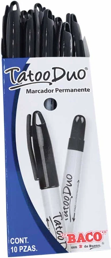 Caja C/10 Piezas Marcador Baco Tatoo Permanente Punto Fino Color Negro Mr096