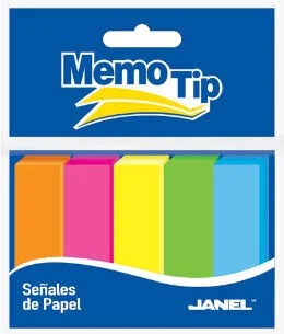 Notas Adhesivas Tipo Banderitas Janel 6470504295 Memo Tip Señales/1.5X5Cm/C/50 Bolsas/Colores Neon