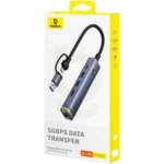 Hub USB-C Baseus B0005280B811-08 4 Puertos/USB 3.0/USB-C/5V