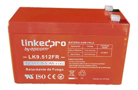 Bateria 12V/9.5Ah Linkedpro Lk9.512Fr/Ul/Agm-Vrla/Vida Util Promedio De 5 Años/Retardante A La Flama/Uso En Equipo Electronico/Alarmas De Intrusion/Incendio/Control De Acceso/Video Vigilancia