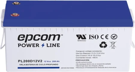 Bateria Epcom Powerline Pl200D12V2 Agm-Vrla/12Vcc/200Ah/Ul/Ciclo Profundo/ Para Uso En Aplicaciones Fotovoltaicas Y De Emergencia/Terminales T5