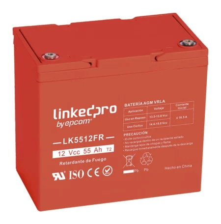 Bateria Linkedpro Lk5512Fr 12 Vcc/55 Ah/Ul/Retardo A La Flama/Para Uso En Equipo Electronico/Alarmas De Intrusion/Incendio/Control De Acceso/Video Vigilancia/T2