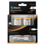 Bateria Recargable Steren Bat-Nm-D2 Tipo D, Nimh, 1.2 V, 4000Mah, 2 Piezas