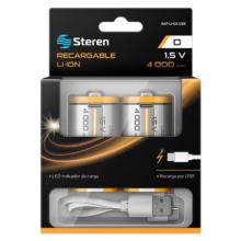 Bateria Recargable Steren Bat-Nm-D2 Tipo D, Nimh, 1.2 V, 4000Mah, 2 Piezas