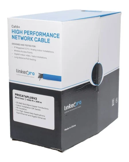 Bobina De Cable Cat6+ Linkedpro Pro-Cat-6-Plus-V2 Pvc (Cm)/Calibre 23/Etl,Ul/305M/Color Azul/Uso Interior