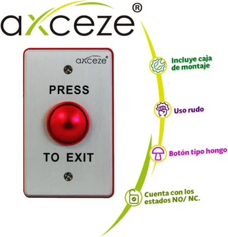 Boton Liberador Axceze Ax-B70R Tipo Hongo/Metalico/Color Rojo