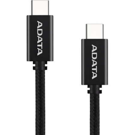 Cable Adata USB Tipo C – USB Tipo C. Conector Reversible Tipo C – Potencia Máxima De Salida De 100 W, Tejido De Nailon, (1 M De Longitud). Color Negro. Ca