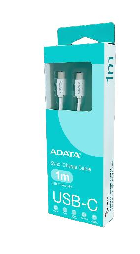 Cable Adata USB Tipo C – USB Tipo C. Conector Reversible Tipo C – Potencia Máxima De Salida De 100 W, Tejido De Nailon, (1 M De Longitud). Color Blanco. Cac