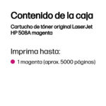 Toner HP 508A Color Magenta, 5000 Paginas, Cf363A