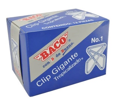 Clip Baco Gigante 1 12296 Zincado. Caja Con 12 Clips. Clip Gigante Metálico Zincado. –