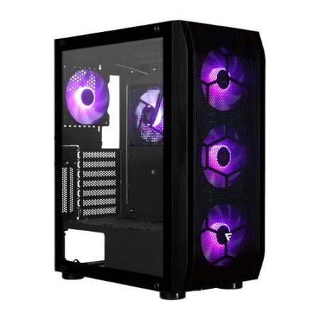 Gabinete Game Factor Csg400 – Mid Tower, 2 USB 3.2 1X USB C, ATX-E, 5 Ven Argb, Cristal Temp, Negro