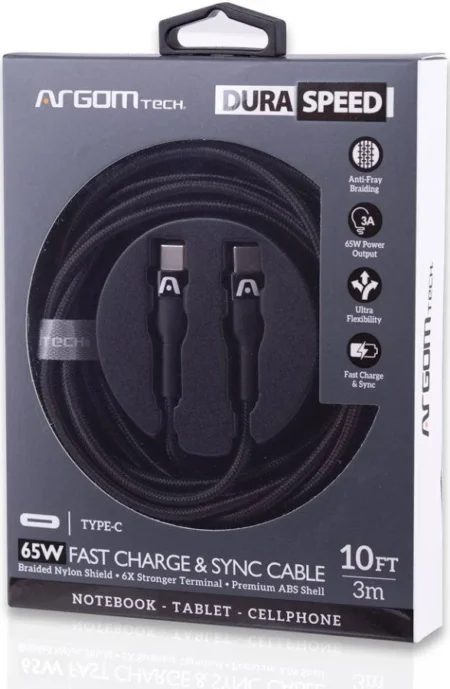 Cable USB-C Macho – USB-C Macho Argomtech Arg-Cb-0048Bk 3 Metros, Color Negro