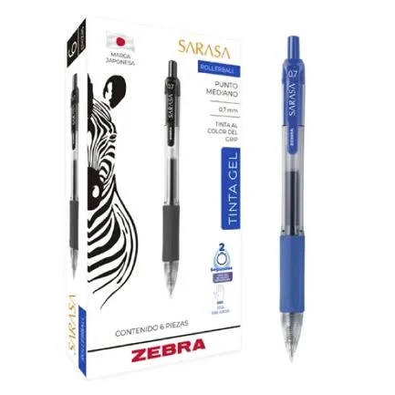 Caja C/6 Piezas Boligrafo Zebra Sarasa Retractil Punto Mediano 0.7M/Tinta Gel/Color Azul/8801/6