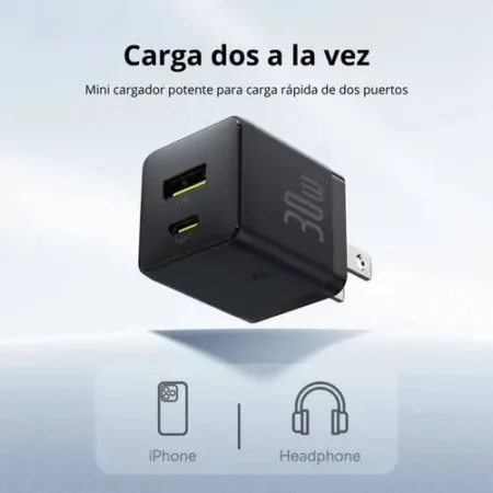 Cargador De Pared Tipo-C + USB-A Baseus P1011160B113-00 30W/Color Negro