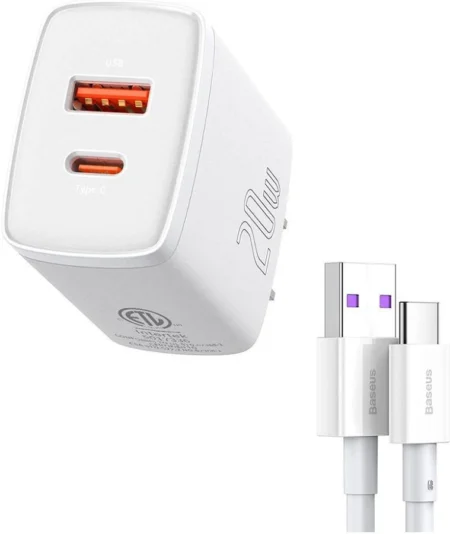 Cargador De Pared Tipo-C + USB-A Baseus P10111609213-00 20W/Color Blanco