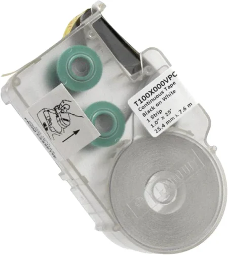 Casete De Etiquetas De Vinilo De Cinta Continua, Panduit T038X000Vpc-Bk, Color Negro Sobre Blanco, 9.65 Mm De Ancho X 7.6 Mts De Largo, Uso Interior/Exterior