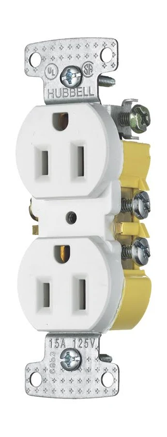 Contacto Duplex 15A 125V, Hubbell Hub-Rr15W, 2 Polos 3 Hilos, Nema 5-15R, Color Blanco