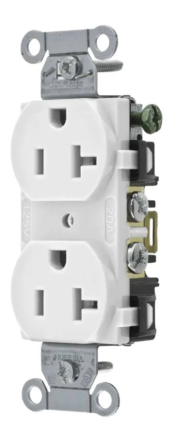 Contacto Duplex 20 A 125 V, 2 Polos, 3 Hilos Hubbell Hub-Br-20-Whi Cableado Posterior Y Lateral/Color Blanco (Nema 5-20R)