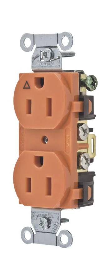 Contacto Duplex Conexion A Tierra Aislada 15A 125V Hubbell Hub-Ig-5252 2 Polos 3 Hilos/Nema 5-15R/Grado Comercial/Color Naranja