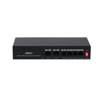 SWITCH POE DE 4 PUERTOS POE 10/100 MBPS + 2 PUERTOS UPLINK 10/100MBPS DAHUA DH-PFS3006-4ET-36 C/PROTECCION DE DESCARGAS