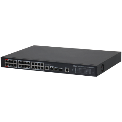 SWITCH ADMINISTRABLE DAHUA DH-S4228-24GT-360, 26 PUERTOS POE 10/100/1000MBPS + 2 PUERTOS SFP, 6 GBIT/S, 8000 ENTRADAS
