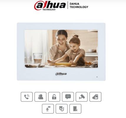 Monitor IP 7″ Para Videoportero Dahua Dhi-Vth2621Gw-P De 1024X600/Serie Lite/PoE Estandar/6&1 E&S De Alarmas/Uso Interior/Modo No Molestar/H.265/Hasta 4 Frentes De Calle Y 4 Monitores Adicionales/Blanco