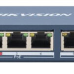 Switch PoE+ Hikvision Ds-3E0106Hp-E, 3 Puertos 100Mbps 802.3 Af/At(30 W)+1 Puerto 100Mbps Hi-PoE (60 W)/2Xuplink/250M PoE Larga Distancia