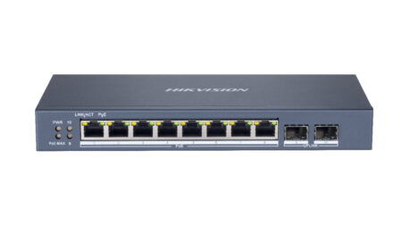 Switch Gigabit De 8 Puertos 10/100/1000 Mbps PoE+ Hikvision Ds-3E1510P-Si 2 Puertos Sfp/Configuracion Remota Desde Hik-Partnerpro/PoE Hasta 250 Metros/110 W