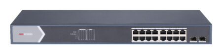 Switch Administrable Hikvision, 16 Puertos PoE+ (Hasta 250 M), 10/100/1000 Mbps, 2 Puertos Sfp, 225 Watts, Configuracion Remota Desde Hik-Proconnect, Ds-3E1518P-Si