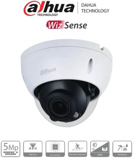 Camara Domo Dahua Dh-Ipc-Hdbw2541R-Zas 5Mpx/Lente Motorizado De 2.7-13.5/Wizsense/Ir De 40 Mts/Ranura MicroSD/E&S De Alarma/Ik10/PoE/Smd Plus