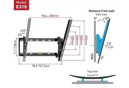 Soporte De Pared Barkan E310+ Para Pantalla Curvo/Plano 19 – 65 – Hasta 50Kg, Negro