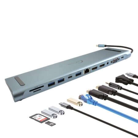 Docking Station Ec Line Ec-Byl-2003U2 12 En 1/USB-C/2 X USB-C 3.0/2 X USB-A 2.0/2 X HDMI/1 X Rj-45/1 X VGA/1 X 3.5Mm/MicroSD/SD/Gris