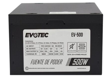 Fuente De Poder Evotec Ev-500 – Negro, 500 W