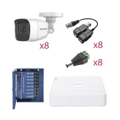 Kit Dvr 8 Canales 1080P Lite Epcom Kestg8T8Bg/A 8 Camaras Bala Turbohd Con Audio 1080P/Exterior 2.8 Mm/Transceptores/Conectores/Fuente De Poder/Audio Por Coaxitron