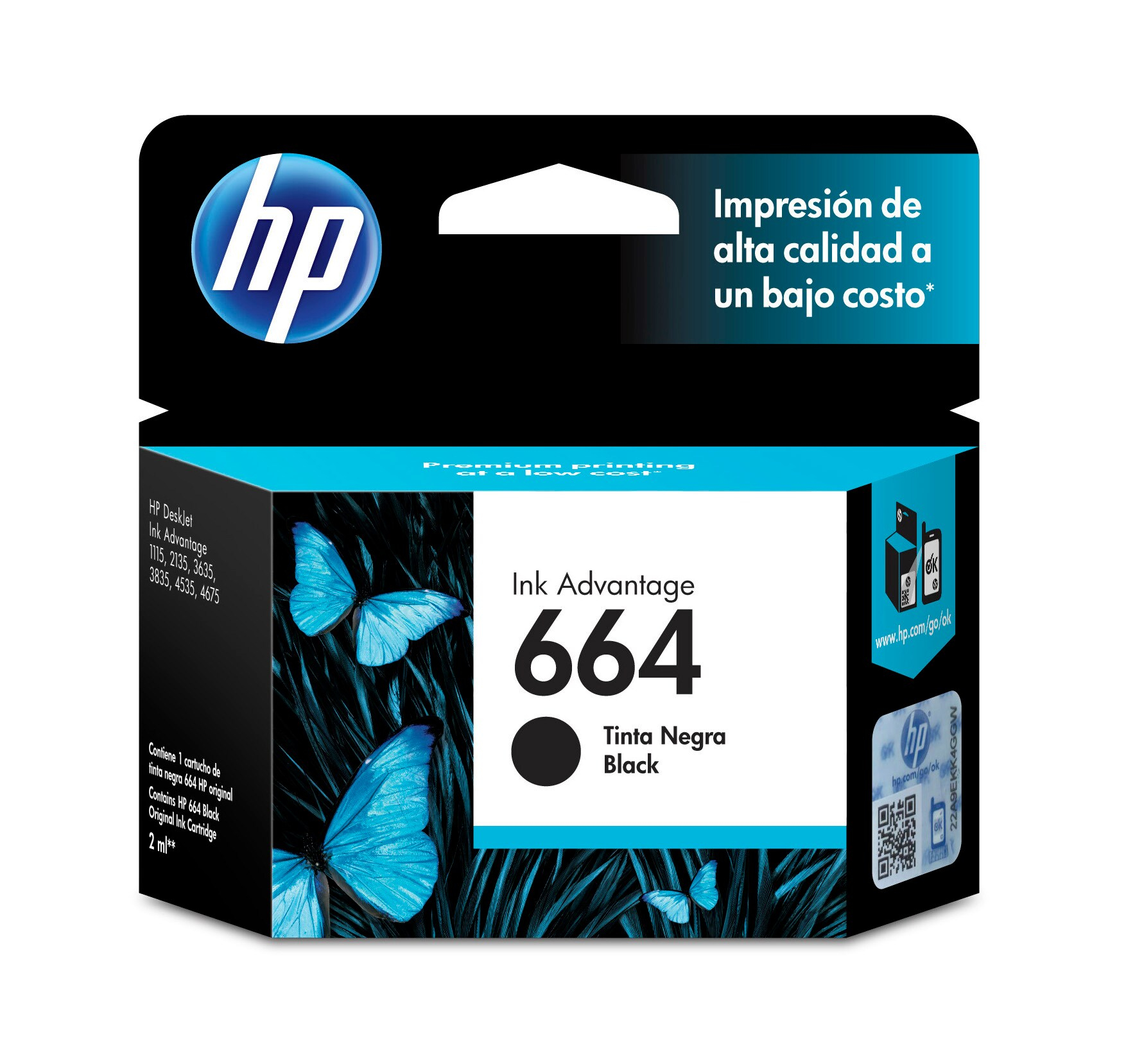 CARTUCHO DE TINTA HP 664 NEGRO, 120 PAGINAS, F6V29AL