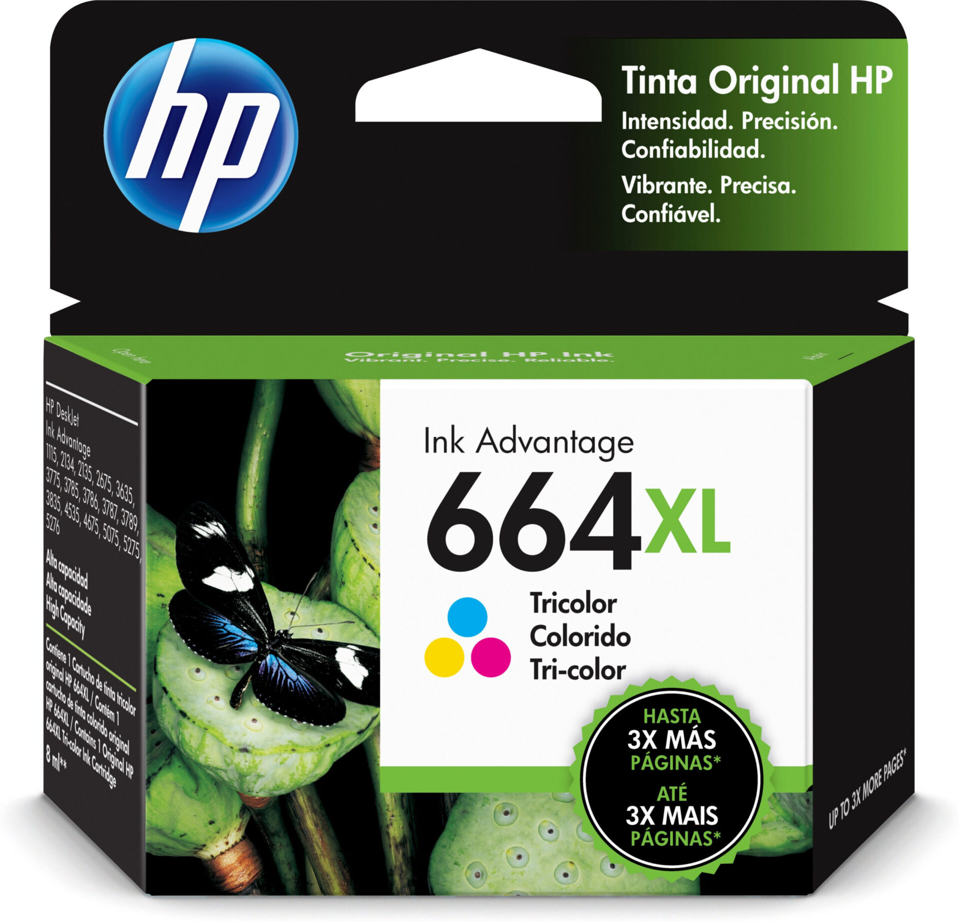 Cartucho De Tinta Hp 664 Xl Tricolor Alto Rendimiento 330p, F6v30al