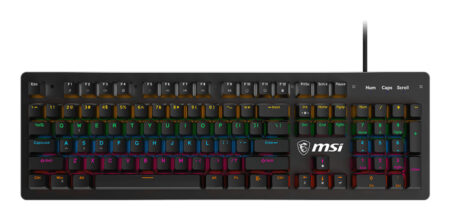 TECLADO ALAMBRICO MECANICO GAMING MSI FORGE GK300 BLUE US 1.6M, USB 2.0, ANTI-GHOSTING, LED-RGB, INGLES, COLOR NEGRO