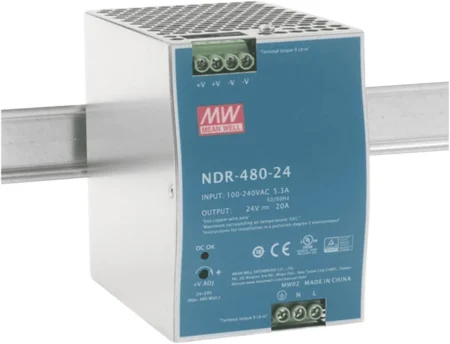 Fuente De Poder Industrial 480W Meanwell Ndr48024 Salida 24 Vcc/Para Montaje En Riel Din