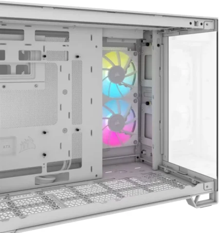 Gabinete Corsair Cc-9011268-Ww Icue Link 2500X Rgb Micro-Tower, Con Ventana, Sin Fuente, USB 3.1, 2 Ventiladores Rgb Instalado, Color Blanco, ATX