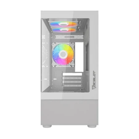 Gabinete Ocelot Gaming W-Cube 2 Frontal Cristal Templado, Cristal Lateral, Filtro Polvo Magnetico, 3 Ventiladores, Argb, Soporta GPU 410Mm, Color Blanco, ATX