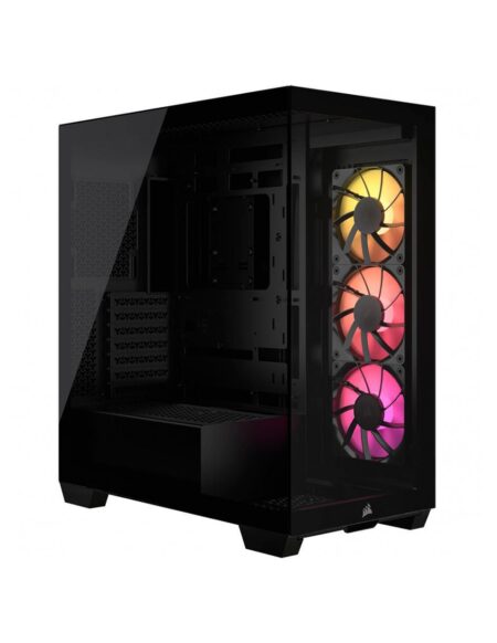 GABINETE CORSAIR CC-9011278-WW 3500X ARGB TORRE MEDIA, VIDRIO TEMPLADO PANORAMICO, SIN FUENTE, 3 VENTILADORES RS120 ARGB, COLOR NEGRO ATX