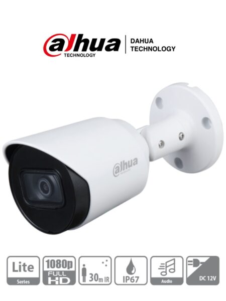 Dahua Hac-Hfw1200T-A – Cámara Bullet Hdcvi 1080P Micrófono – 2.8 Mm, Ángulo De Visión De 103°, Ir 30 M, IP67, Carcasa Metálica, Dwdr, Blc, Hlc.