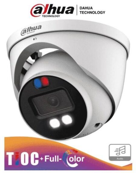 Dahua Dh-Hac-Me1809Hn-A-Pv - Camara Domo Tioc 4K/ Dual Inteligente + Fullcolor/ Estrobo Con Luz Roja Y Azul/De 2.8Mm/ 106°/ 40 M Ir / Microfono/ IP67 -