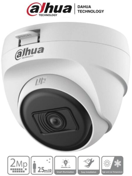 Camara Dahua Hac-T1A21N-U-28 – Cámara Domo De 2 Megapixeles – Lente 2.8 Mm, 100 Grados De Apertura, Smart Ir 25 Mts, Uso Interior, Cvi, Tvi, Ahd, Cbvs.
