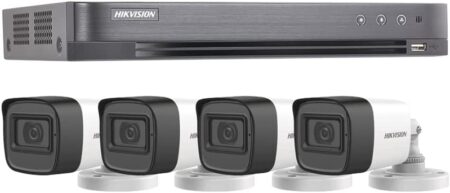 Kit Turbohd Hikvision 5Mp/Dvr 4 Canales+4 Camaras Bala C/Microfono Integrado, Hik5Mpslq-Kit(B)