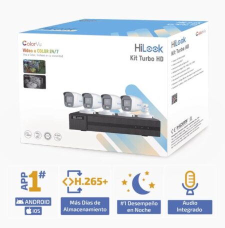 Kit Turbohd 1080P / Dvr 4 Canales / 4 Cámaras Bala Colorvu Con Micrófono Integrado / Fuente De Poder / Accesorios De Instalación –